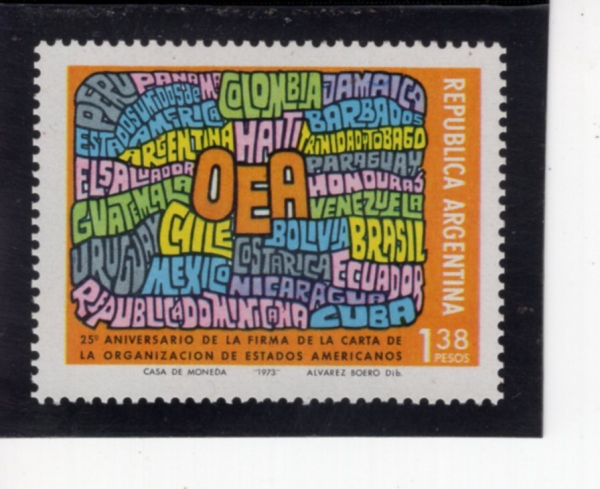 ARGENTINA(�Ƹ���Ƽ��)-#1020-1.38p-POSTER WITH NAMES OF OAS MEMBERS(���ֱⱸ ȸ��)-1974.6.29��