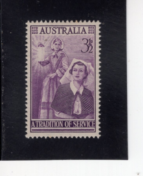 AUSTRALIA(����Ʈ���ϸ���)-#284-3 1/2p-FLORENCE NIGHTINGALE AND MODERN NURSE(�÷η��� �����ð���, ���� ��ȣ��)-1955.9.21��