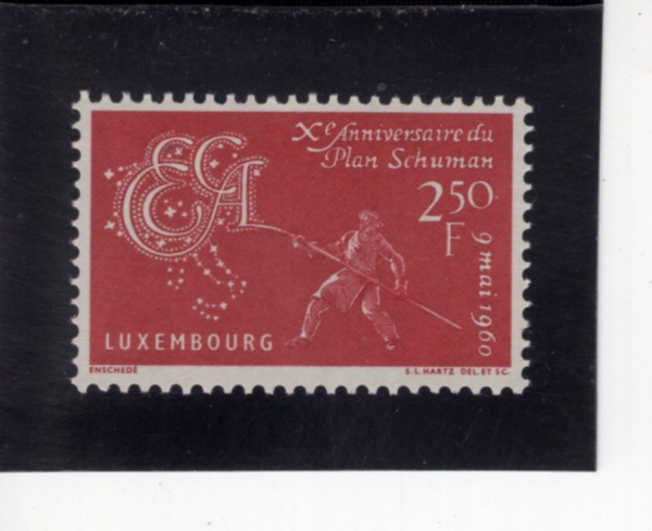 LUXEMBOURG(����θ�ũ)-#359-2.50fr-STEEL WORKER DROWING CECA INITIALS AND MAP OF MEMBER COUNTRIES(ö�� ���, ������ ��ġ �� �뷮)-1960.5.9��
