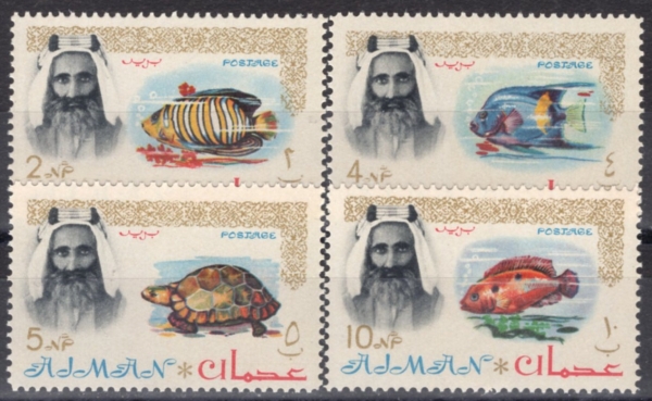 AJMAN(���)-#A1(4��)-FISH AND TURTLE(���, �ź���)-1964��