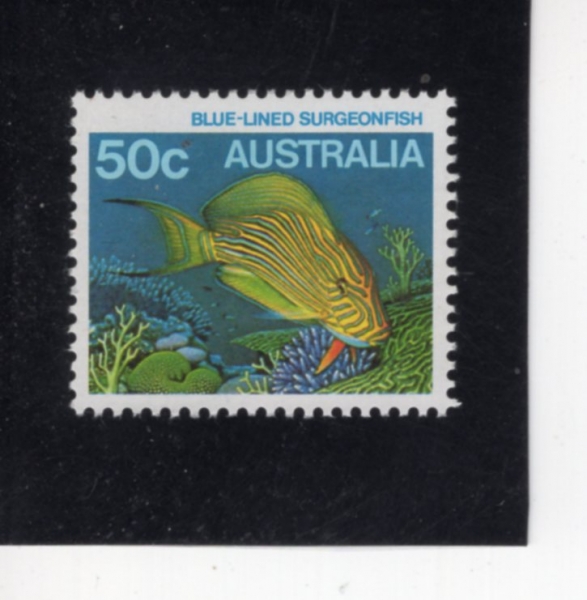 AUSTRALIA(����Ʈ���ϸ���)-#912-50c-BLUE-LINED SURGEONFISH(��ĭ���罺 ���׾�����)-1984.6.18��