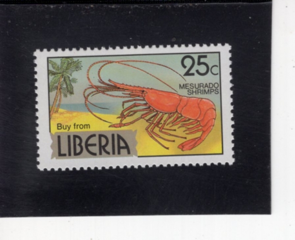 LIBERIA(���̺�����)-#757-25c-MEASURADO SHRIMP(�޼��� ����)-1976��