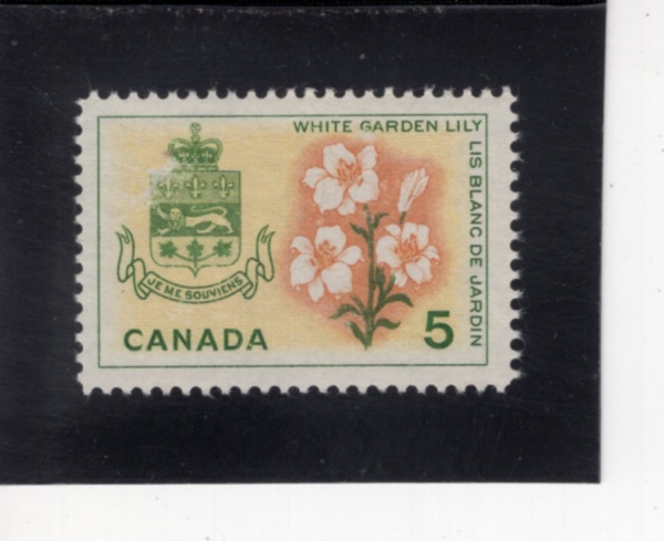 CANADA(ĳ����)-#419-5c-WHITE GARDEN LILY AND ARMS OF QUEBEC(������ ĭ���, ���� ����)-1964.6.30��