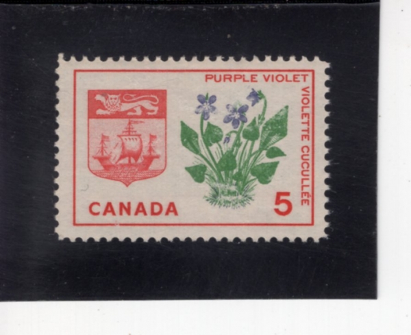 CANADA(ĳ����)-#421-5c-PURPLE VIOLET AND ARMS OF NEW BRUNSWICK(���� �����, ���귱���� ���� ����)-1965.2.3��