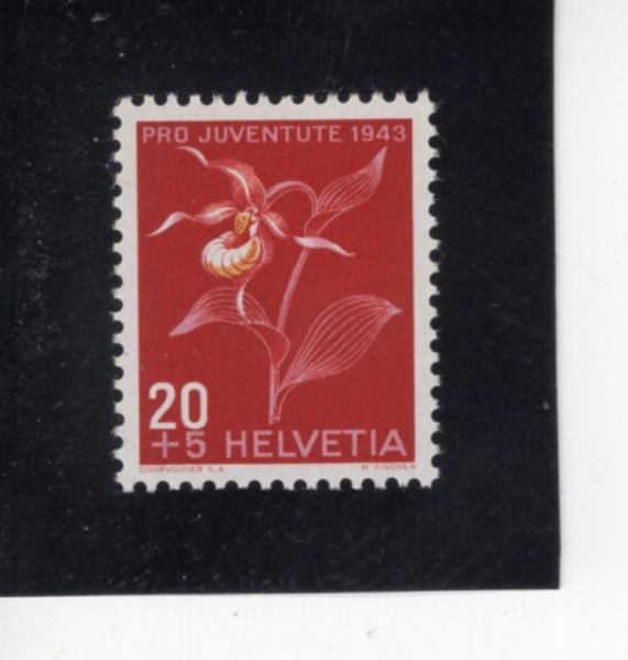 SWITZERLAND(������)-#B128-20+5c-LADY SLIPPER(���̵� ������ ����)-1943.12.1��