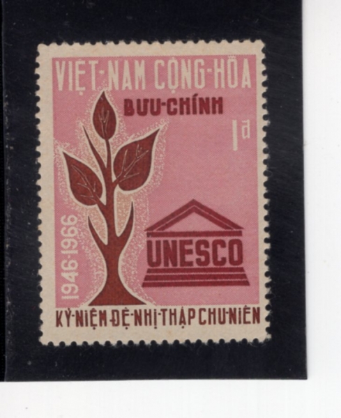 VIET NAM(��Ʈ��)-#298-1pi-SYMBOLIC TREE AND UNESCO EMBLEM(��¡�� ����, ���׽���)-1966.12.15��