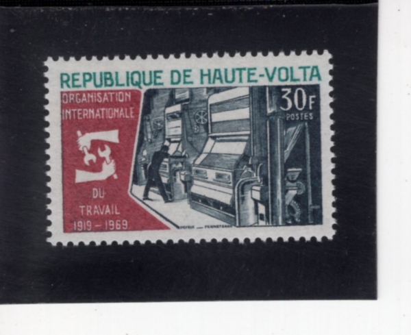 BURKINA FASO(�θ�Ű���ļ�)-#193-30fr-AUTOMATIC LOOMS AND ILO EMBLEM(�Ŀ� ��Ʋ, �����뵿�ⱸ)-1969.3.15��