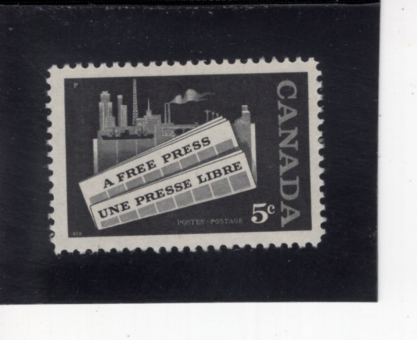 CANADA(ĳ����)-#375-5c-NEWSPAPERS AND SYMBOLS OF INDUSTRY(�Ź� ���)-1958.1.22��