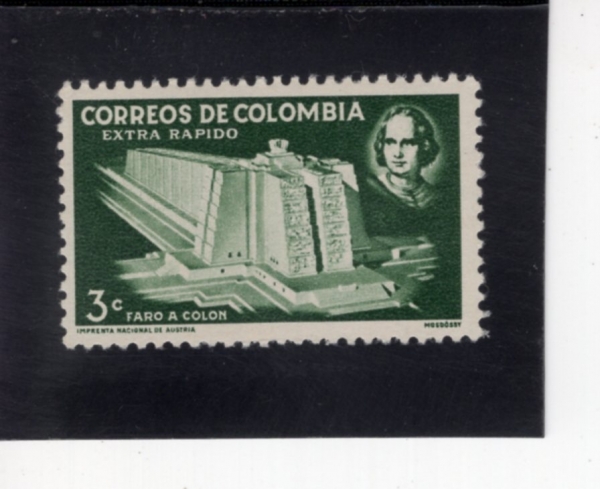 COLOMBIA(�ݷҺ��)-#666-3c-COLUMBUS AND PROPOSED LIGHTHOUSE(ũ�������� �ݷ�����, �̷��� ���)-1956.10.12��