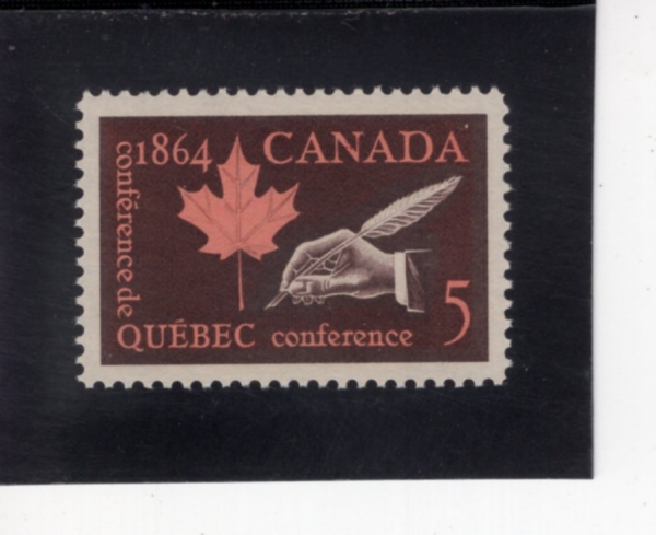 CANADA(ĳ����)-#432-5c-MAPLE LEAF AND HAND HOLDING QUILL PEN(��ǳ��, ����)-1964.9.9��
