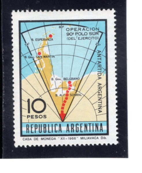 ARGENTINA(�Ƹ���Ƽ��)-#813-10p-MAP OF ARGENTINE ANTARCTICA AND EXPEDITION ROUTE(�Ƹ���Ƽ�� ���� ����, ���� ���)-1966.12.10��