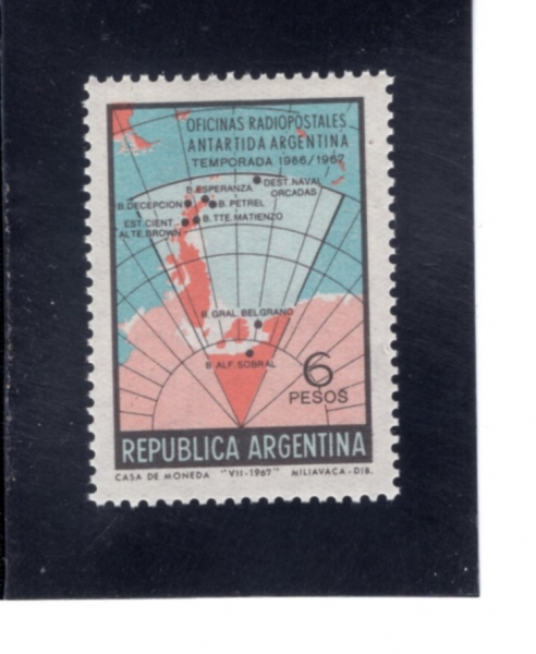 ARGENTINA(�Ƹ���Ƽ��)-#851-6p-MAP SHOWING RADIO-POSTAL STATIONS 1966~67(���� ������ ���� 1966~67)-1968.2.17��