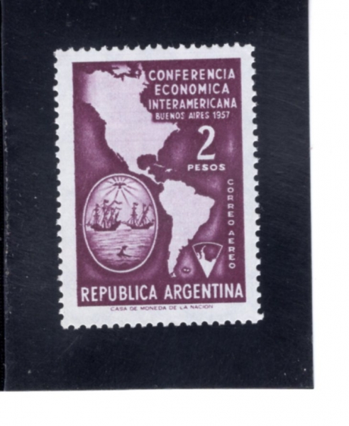 ARGENTINA(�Ƹ���Ƽ��)-#C66-2p-MAP OF AMERICAS & ARMS OF BUENOS AIRES(�Ƹ޸�ī ����, �ο��뽺���̷��� ����)-1957.8.16��