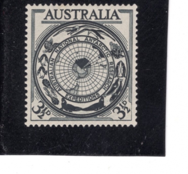 AUSTRALIA(����Ʈ���ϸ���)-#276-3 1/2p-ANTARCTIC FLORA AND FAUNA AND MAP(���� ��.�Ĺ� ����)-1954.11.17��