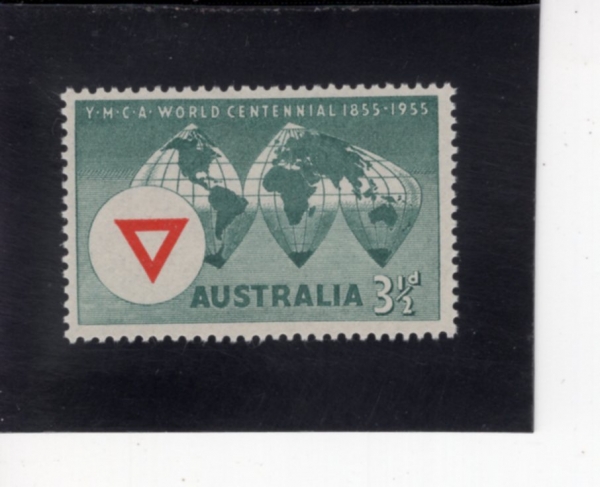 AUSTRALIA(����Ʈ���ϸ���)-#283-3 1/2p-WORLD MAP, YMCA EMBLEM(���� ����, YMCA �ΰ�)-1955.8.10��