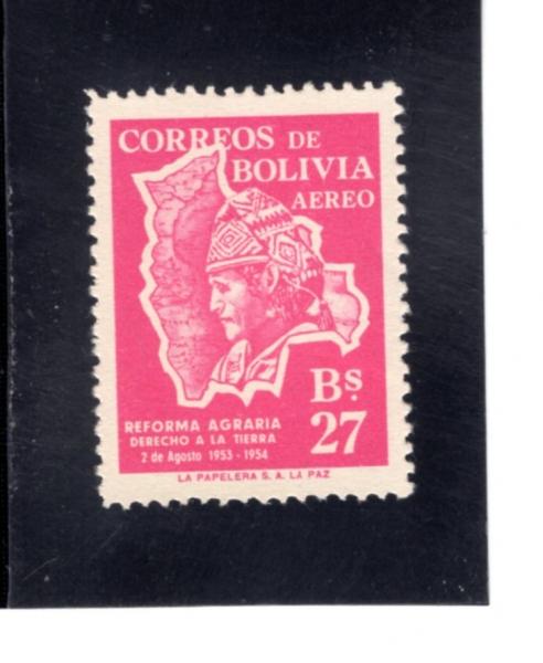 BOLIVIA(�������)-#C177-27b-MAP OF BOLIVIA AND PEASANT(������� ����, ���)-1954.8.2��