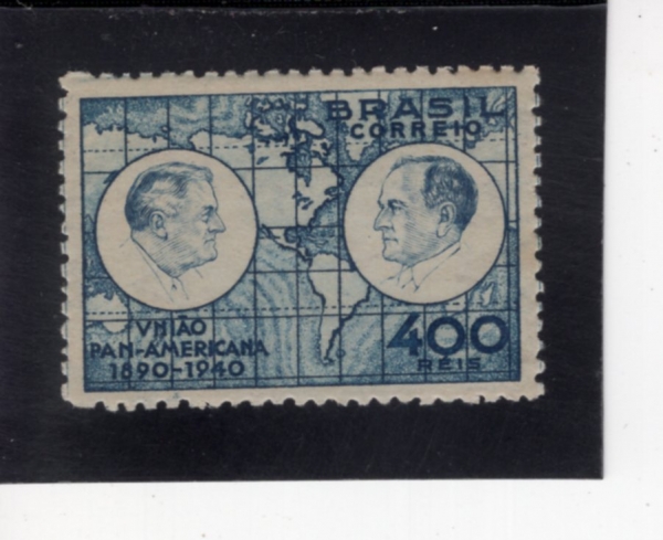 BRAZIL(�����)-#487-400r-PRES. ROOSEVELT, VARGAS AND MAP OF THE AMERICAS(�罺��Ʈ ����ɰ� �ٸ����� �����, �Ƹ޸�ī ����)-1940.4.14��