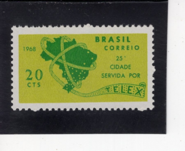 BRAZIL(�����)-#1095-20c-MAP OF BRAZIL AND TELEX TAPE(����� ����, �ڷ��� ������)-1968.9��