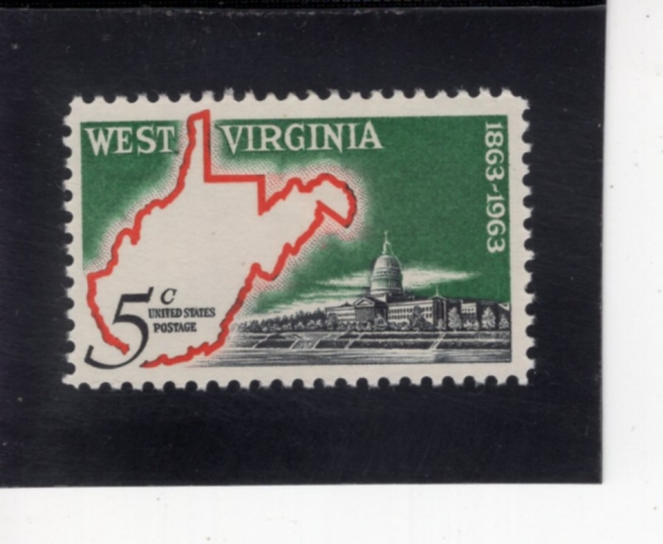 UNITED STATES(�̱�)-#1232-5c-MAP OF WEST VIRGINIA & STATE CAPITOL(����Ʈ�����Ͼ� �� �ǻ�� ����)-1963.6.20��