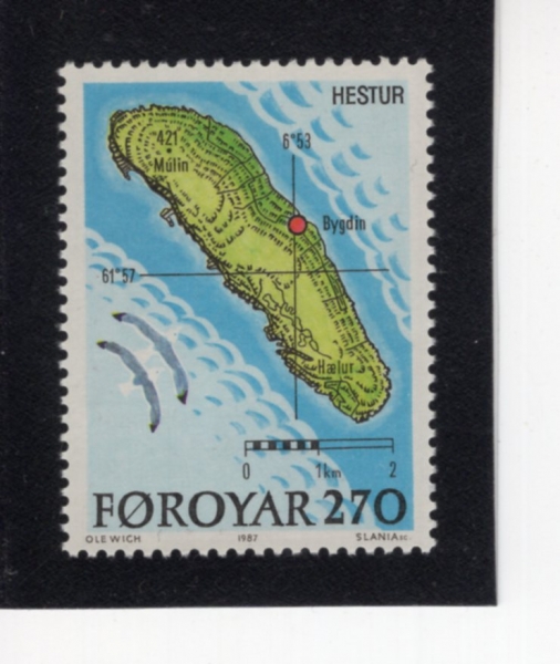 FAEROE ISLANDS(��� ����)-#161-270o-MAP OF HESTUR ISLAND(�콺���� �� ����)-1987.9.7��