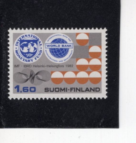 FINLAND(�ɶ���)-#670-1.60m-INTL. MONETARY FUND AND WORLD BANK EMBLEMS(������ȭ���, ��������)-1982.5.12��