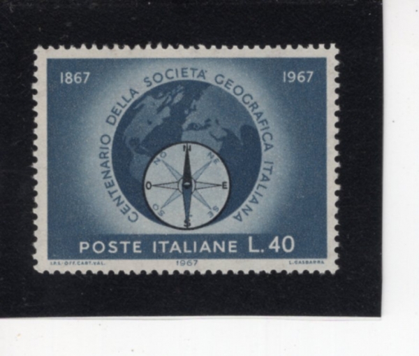 ITALY(��Ż����)-#947-40 I-GLOBE AND COMPASS ROSE(����, ��ħ�� ���)-1967.3.20��