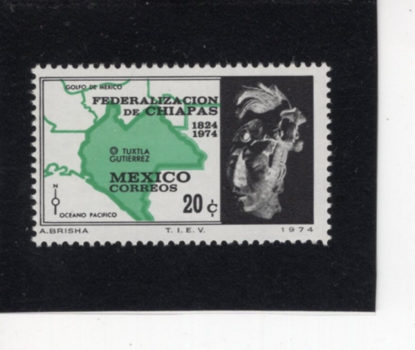 MEXICO(�߽���)-#1067-20c-MAP OF CHLAPAS AND HEAD(ġ���Ľ��� ����, �Ӹ�)-1974.9.14��