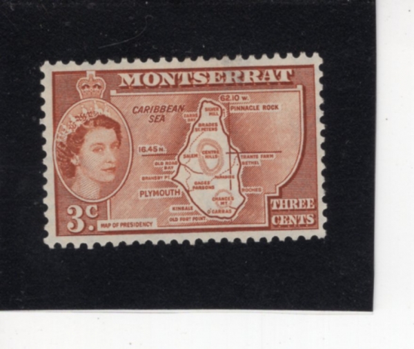 MONTSERRAT(��Ʈ����)-#131-3c-\"MAP OF PRESIDENCY\"(����� ����)-1953��