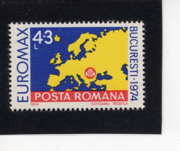 ROMANIA(�縶�Ͼ�)-#B435-4+3 I-MAP OF EUROPE WITH EMBLEM MAKING BUCHAREST(��������Ƽ ������ �ִ� ���� ����)-1974.6.25��