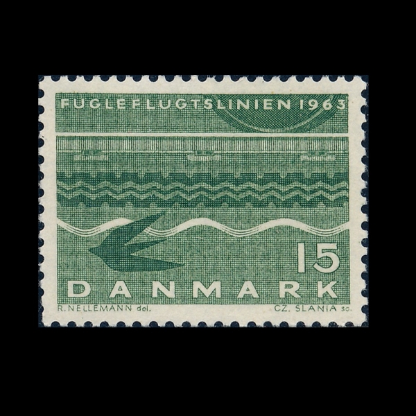 DENMARK(����ũ)-#407-15o-RAILROAD WHEEL, TIRE TRACKS, WAVES AND SWALLOW(�I�� ����, Ÿ�̾� ����, �ĵ�, ����)-1963.5.14��