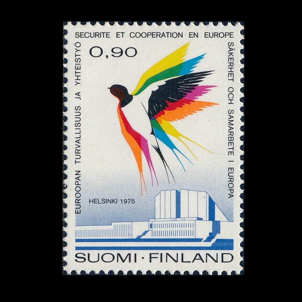 FINLAND(�ɶ���)-#578-90p-SWALLOWS OVER FINLANDIA HALL(�ɶ���� Ȧ ���� ����)-1975.7.30��