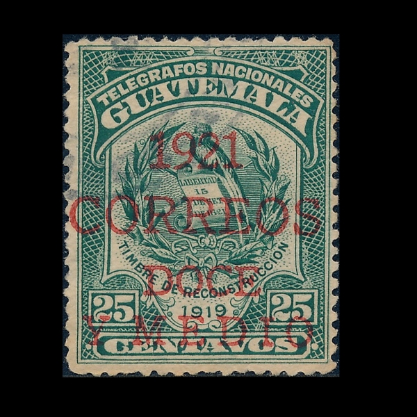 GUATEMALA(���׸���)-#176-12 1/2c on 25c-NATIONAL EMBLEM(���׸��� ����)-1921��
