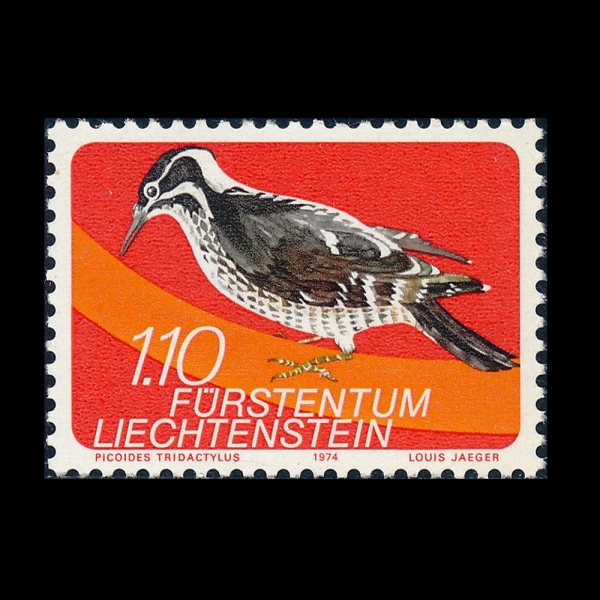 LIECHTENSTEIN(�����ٽ�Ÿ��)-#541-1.10fr-THREE-TOED WOODPECKER(�Ƹ޸�ī ��ߵ�������)-1974.6.6��