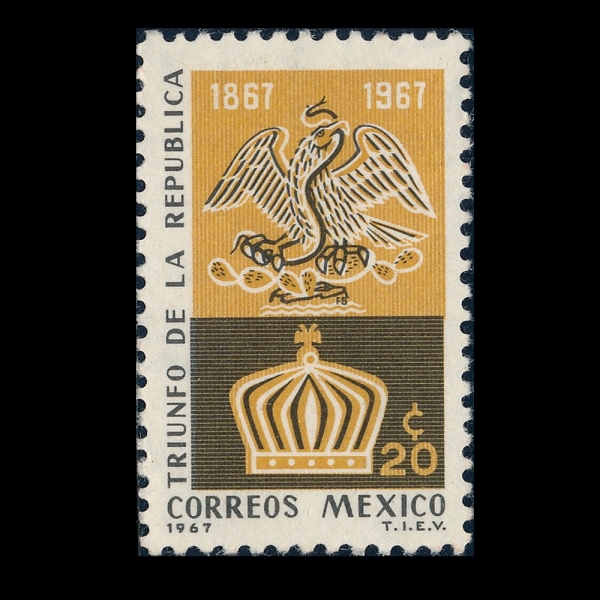 MEXICO(�߽���)-#980-20c-MEXICAN EAGLE OVER IMPERIAL CROWN(���丮�� ũ��� ���� �߽��� ������)-1967.6.19��