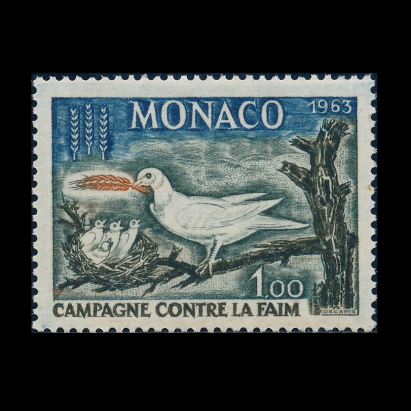 MONACO(����)-#544-1fr-WHEAT EMBLEM AND DOVE FEEDING NESTLINGS(�� ������, �������� �����ִ� ��ѱ�)-1963.5.3��