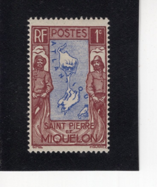 ST. PIERRE & MIQUELON(����Ʈ �ǿ��� �� ������)-#136-1c-MAP AND FISHERMAN(����, ���)-1932��