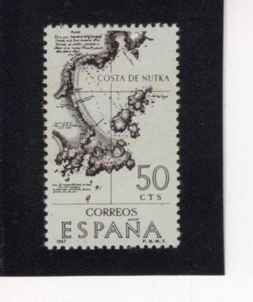SPAIN(������)-#1490-50c-OLD MAP OF NOOTKA COAST(��Ʈī �ؾ��� �� ����)-1967.10.12��