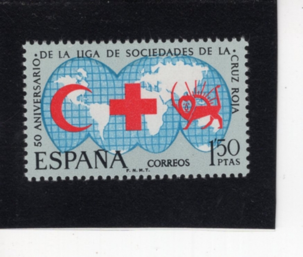 SPAIN(������)-#1571-1.50p-WORLD MAP, RED CRESCENT, LION AND EMBLEMS(���� ����, ������, ����)-1969.5.30��