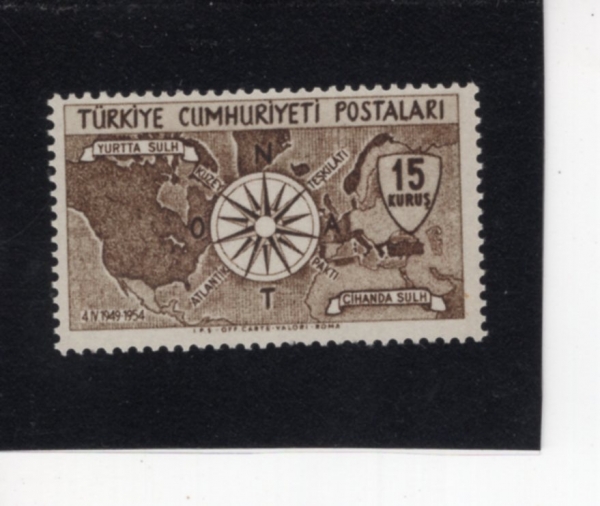 TURKEY(Ƣ��Ű��)-#1127-15k-COMPASS AND MAP(��ħ��, ����)-1954.4.4��