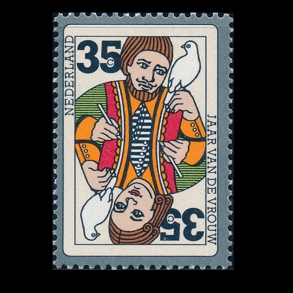 NETHERLANDS(�״�����)-#532-35c-PLAYING CARD WITH WOMAN, MAN, PIGEONS, PENS(���� ī�����, ����, ��)-1975.7.29��