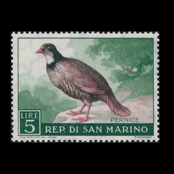SAN MARINO(�긶����)-#450-5 I-RED-LEGGED PARTRIDGE(�����ٸ� ���߶��)-1960.1.28��