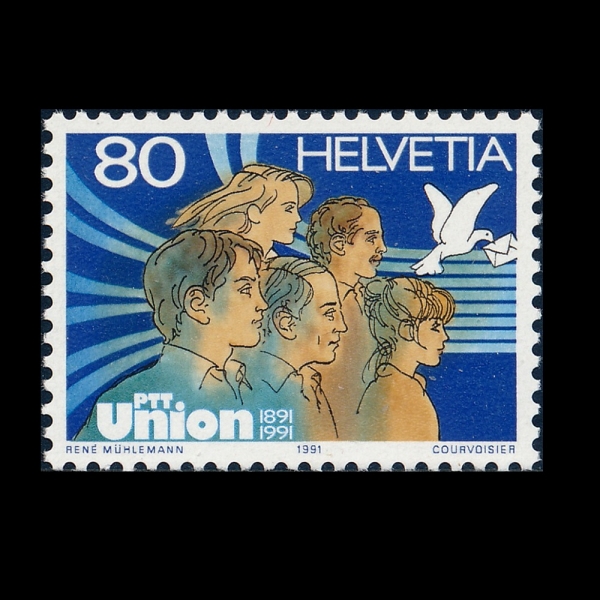SWITZERLAND(������)-#892-80c-UNION OF POSTAL, TELEPHONE AND TELEGRAPH OFFICIALS, CENT.(����, ����, ��ȭ ���� 100�ֳ�)-1991.9.10��