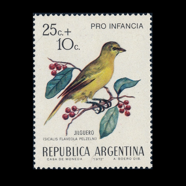 ARGENTINA(�Ƹ���Ƽ��)-#B56-25+10c-SAFFRON FINCH(������ ��ġ)-1972.5.6��