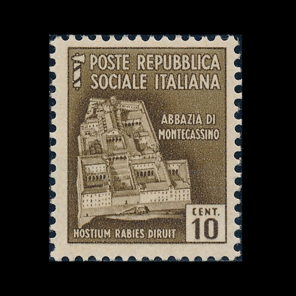 ITALY-ITALIAN SOCIAL REPUBLIC(��Ż���� ��ȸ��ȭ��)-#23-10c-MONTE CASSINO ABBEY(����ī�ó� ������)-1944��