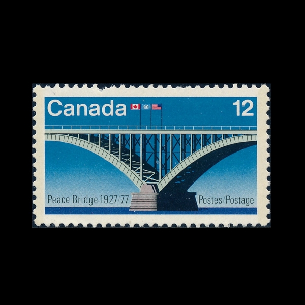 CANADA(ĳ����)-#737-12c-PEACE BRIDGE, CANADIAN. US AND UN FLAGS(��ȭ �ٸ�, ĳ���� �̱� ���� ���)-1977.8.4��