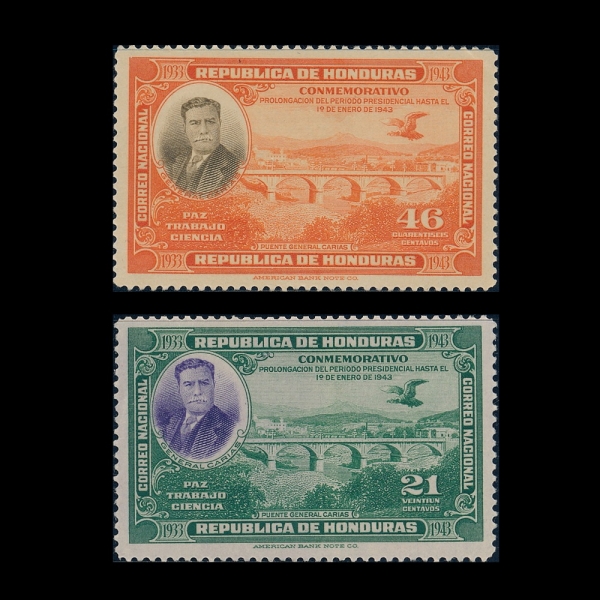 HONDURAS(�µζ�)-#333~4(2��)-GEN. CARIAS BRIDGE(ī���ƽ� �ٸ�)-1937.6.4��
