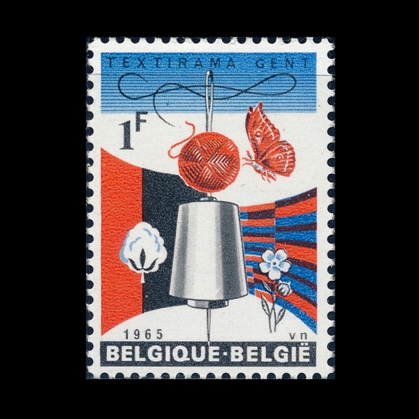 BELGIUM(���⿡)-#618-1fr-SYMBOLS OF TEXTILE INDUSTRY(���� ����� ��¡)-1965.1.25��