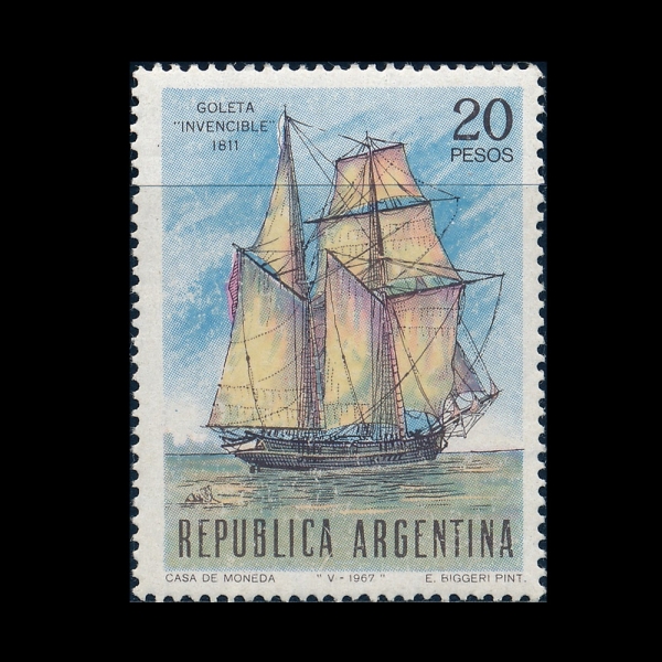 ARGENTINA(�Ƹ���Ƽ��)-#837-20p-SCHOONER \"INVENCIBLE\", 1811(������ �κ��ú� 1811��)-1967.5.20��