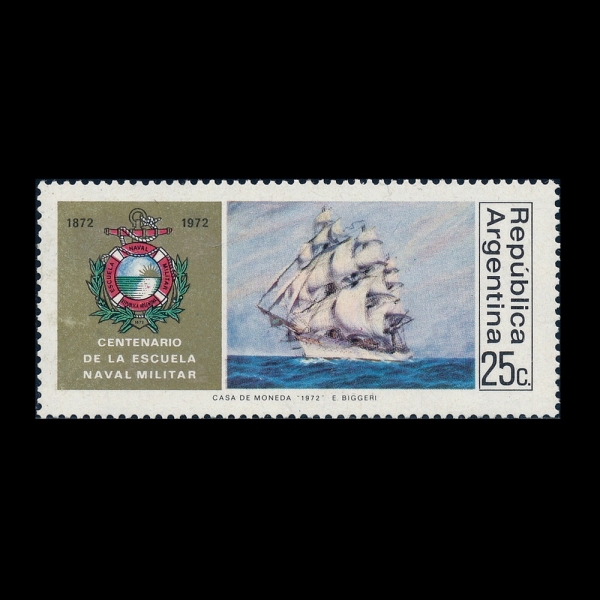 ARGENTINA(�Ƹ���Ƽ��)-#979-25c-ARMS OF NAVAL SCHOOL, FRIGATE \"PRESIDENTE SARMIENTO\"(�Ƹ���Ƽ�� �ر��б� ����, ARA ���������� �縣�̿���)-1972.10.14��