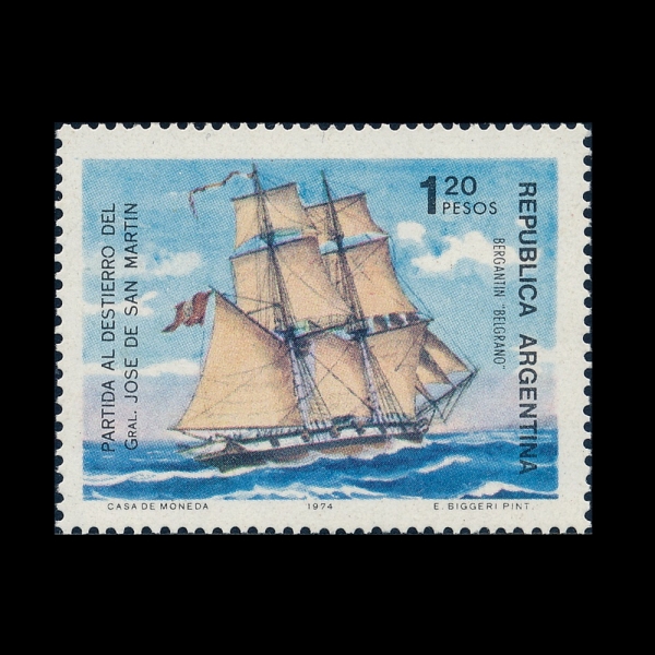 ARGENTINA(�Ƹ���Ƽ��)-#1026-1.20p-BRIGANTINE BELGRANO, PAINTING BY EMILIO BIGGERI(���и��� �������� Ǫ������ ���׶��)-1974.10.26��